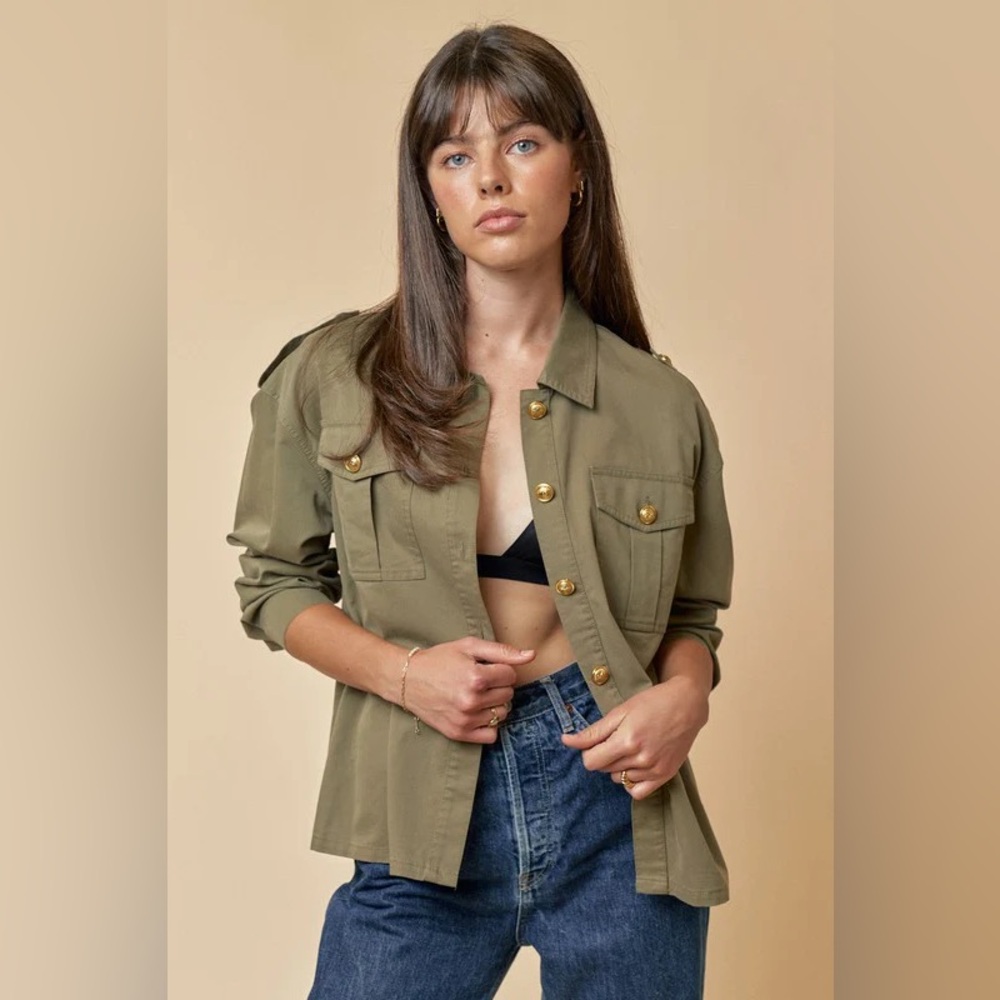 La Lavon Olive Cotton Jacket - Picture 2 of 8